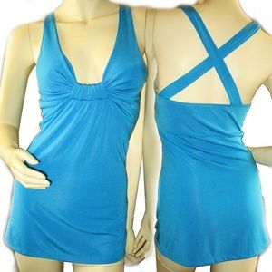 Vintage Y2K Wet Seal Womens Sleeveless Top Small Blue Strappy X Open Back Sexy